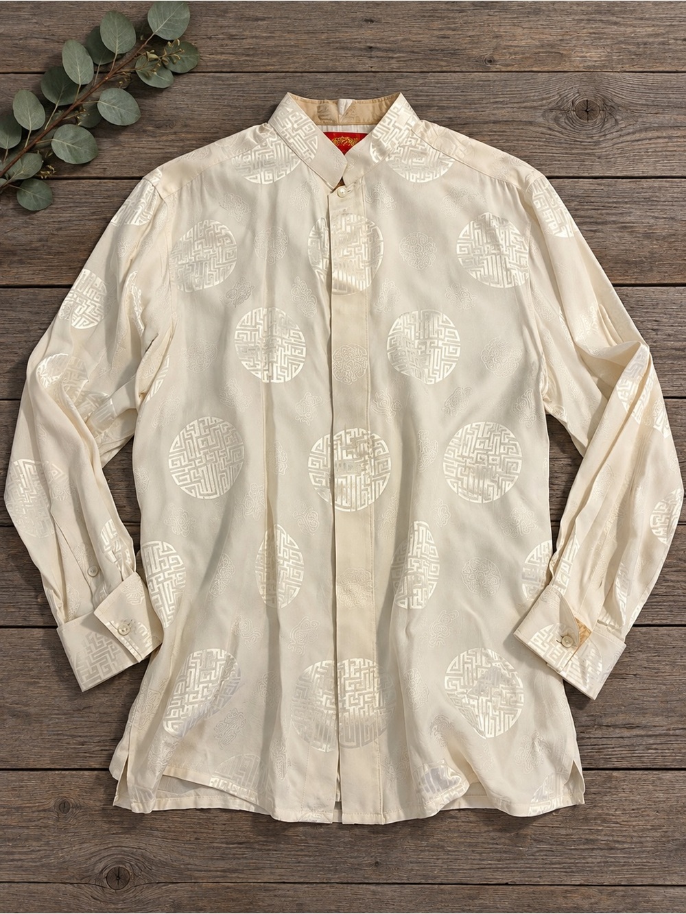 Shanghai Tang Ivory Silk Jacquard Long-Sleeve Dress Shirt